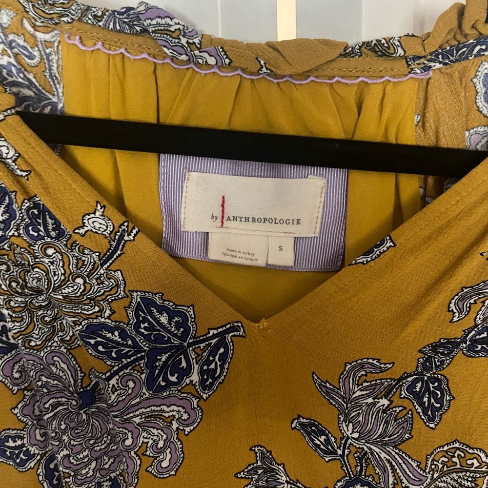 Anthropologie Mustard and Blue Floral Dress